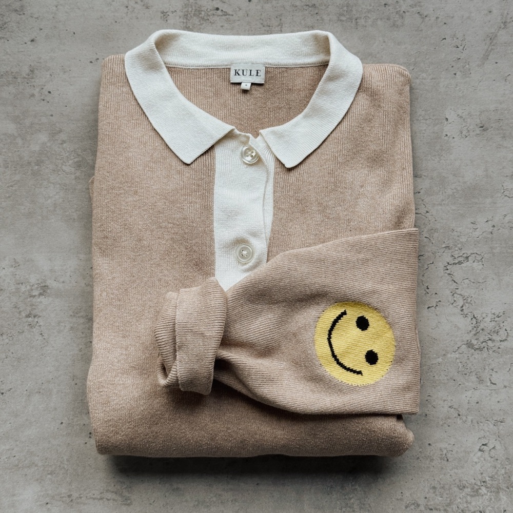 KULE “Fellini” Smiley Elbow Polo Sweater
